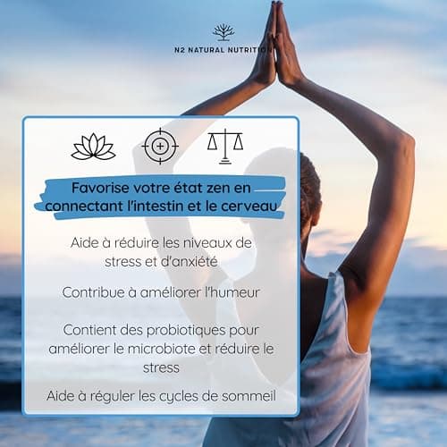 N2 Natural Nutrition Ashwagandha + Magnésium + L-Tryptophane - Formulecontre le Cortisol, le Stress et l'Anxiété - Favor