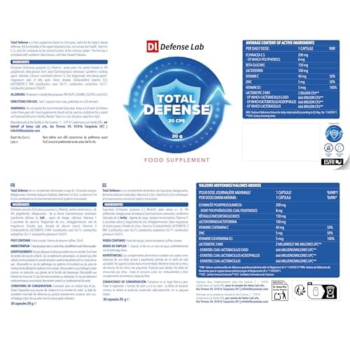 TOTAL DEFENSE Immunité Adulte Complément Alimentaire Defense Immunitaire avec Échinacée, Lactoferrine, Betaglucans, Zinc