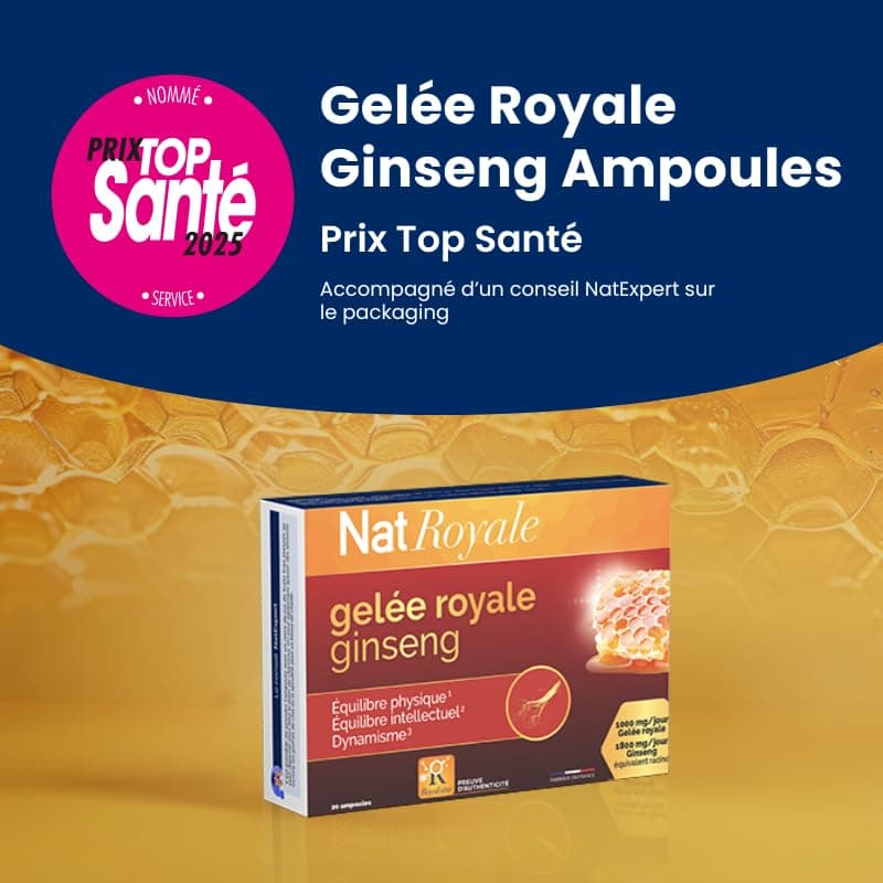 Complément alimentaire pour adultes revitalisant - Gelée royale 1000mg + Ginseng rouge de Corée 1800mg - 20 ampoules pou