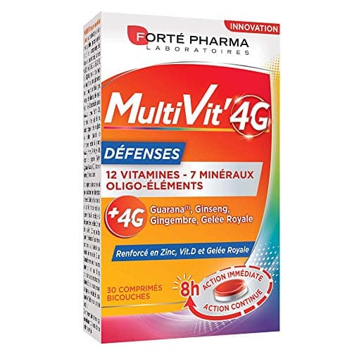 Forté Pharma - Multivit' 4G Energie - Forme et Tonus - Combattre la fatigue et l'irritabilité - 30 comprimésBi-couches — Multivit'4G Défenses 1 mois