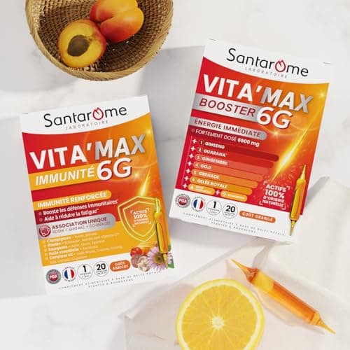 Santarome VITA'MAX Caféine & Taurine Booster, Comprimés Énergétiques pour Adultes, Matinée Énergisante, 20 Comprimés