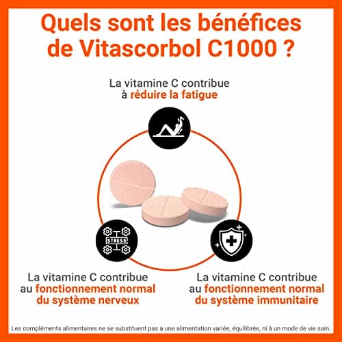 VITASCORBOL Complément Alimentaire Vitamine C Acérola 100% Naturelle Fatigue Immunité Programme 30 Jours 30 Comprimes Lo