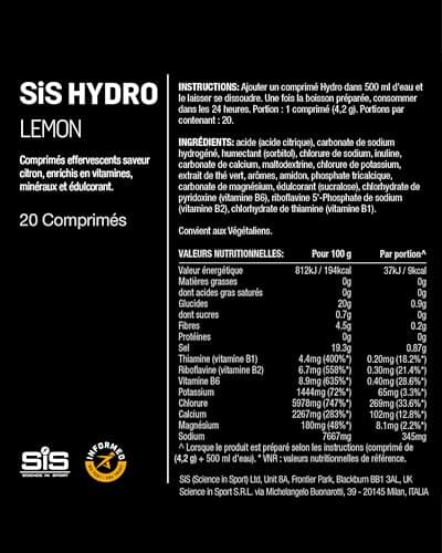 Science in Sport Hydratation Sans Sucre Électrolytes 20 Tablettes Citron & Lime Vegan Sans Gluten pour Équilibre Électro