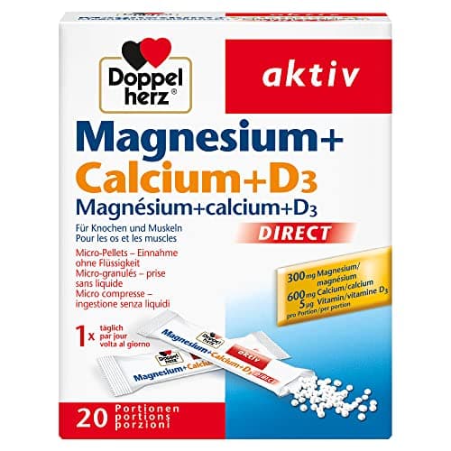 Doppelherz Magnésium + Calcium + D3 Direct pour Adultes - Soutien Musculaire - 20 Sachets