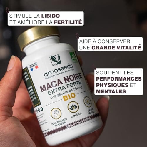 Maca Noir Bio 10000mg 120 Gélules Vegan | Régulateur Hormonal, Détente, Énergie | Pour Sommeil et Stress (Qualité Supéri