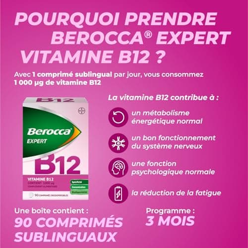 Berocca Expert Vitamine B12 Méthylcobalamine 1000 µg – Énergie, Réduction de la Fatigue, Système Nerveux & Immunitaire –