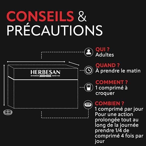 HERBESAN® COMPLEXE BOOST 3 ACTIFS CAFÉINE - Énergétique Fruit Rouges 30 Comprimés à Croquer - Effet Coup de Fouet França