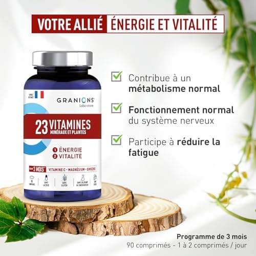 Multivitamines GRANIONS 23 VITAMINES - Magnésium, Vitamine D, Vitamine C - Énergie & Vitalité - Anti Fatigue - 90 Compri