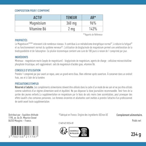 GRANIONS Magnésium Marin + Magnésium Bisglycinate | Bien-être anti-stress | 180 Comprimés | Format 6 mois