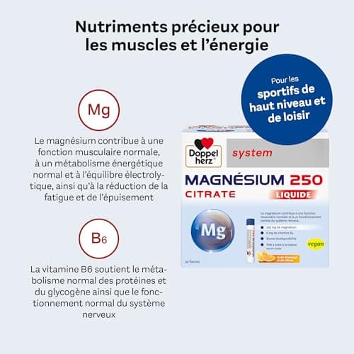 Doppelherz system MAGNÉSIUM 250 CITRATE LIQUIDE - soutient la fonction musculaire et le système nerveux - pour adults -