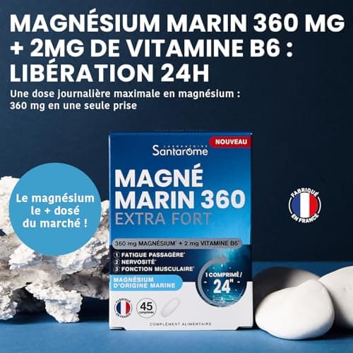 Santarome Magné Marin 360 Extra Fort 45 Comprimés - Comprimes pour Adultes - Sou soulagement - Prandial - Formule renfor