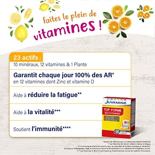 JUVAMINE Top forme, Multivitamines & Minéraux, Vitalité & Tonус, Aide à Réduire la Fatigue, Soutient l'Immunité, Program