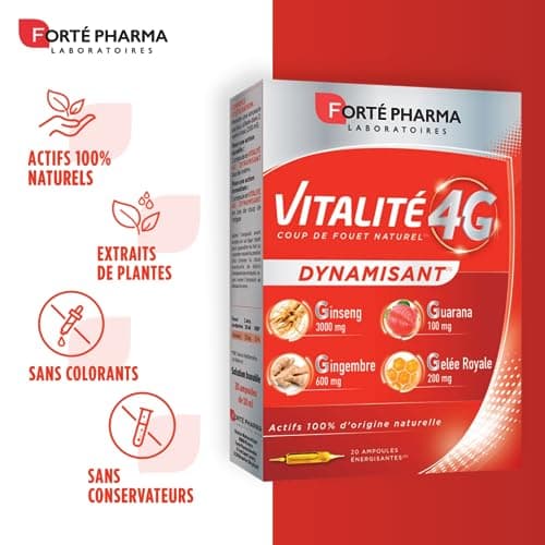 Forté Pharma - Vitalité 4G Dynamisant | Coup de fouet naturel | Complément alimentaire énergie immédiate - Ginseng, Ging