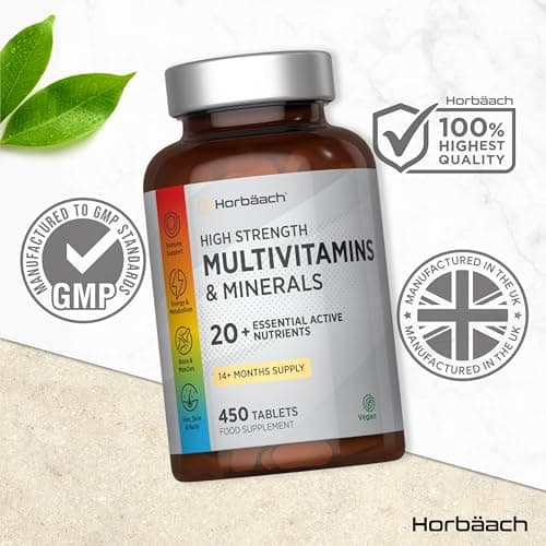 Multivitamines et Minéraux Horbaach pour Homme et Femme | 450 Comprimés | 20 Ingrédients Essentiels | Soutien Immunitair