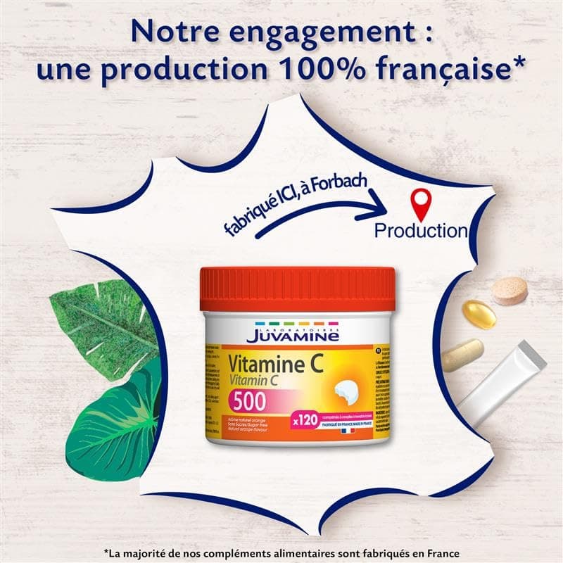 JUVAMINE Vitamine C500 Maxi Format 120 Comprimés à croquer pour adultes en situation de stress