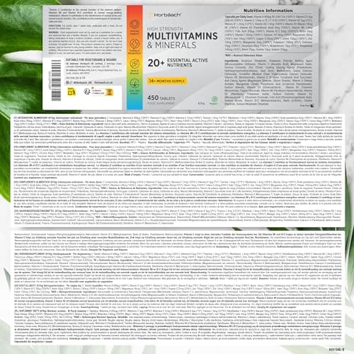 Multivitamines et Minéraux Horbaach pour Homme et Femme | 450 Comprimés | 20 Ingrédients Essentiels | Soutien Immunitair