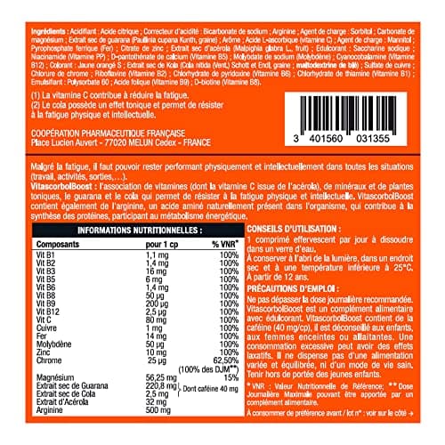 VITASCORBOL Multivitamines Comprimés Effervescents Goût Orange - Boost Physique et Intellectuel - 20 Comprimés