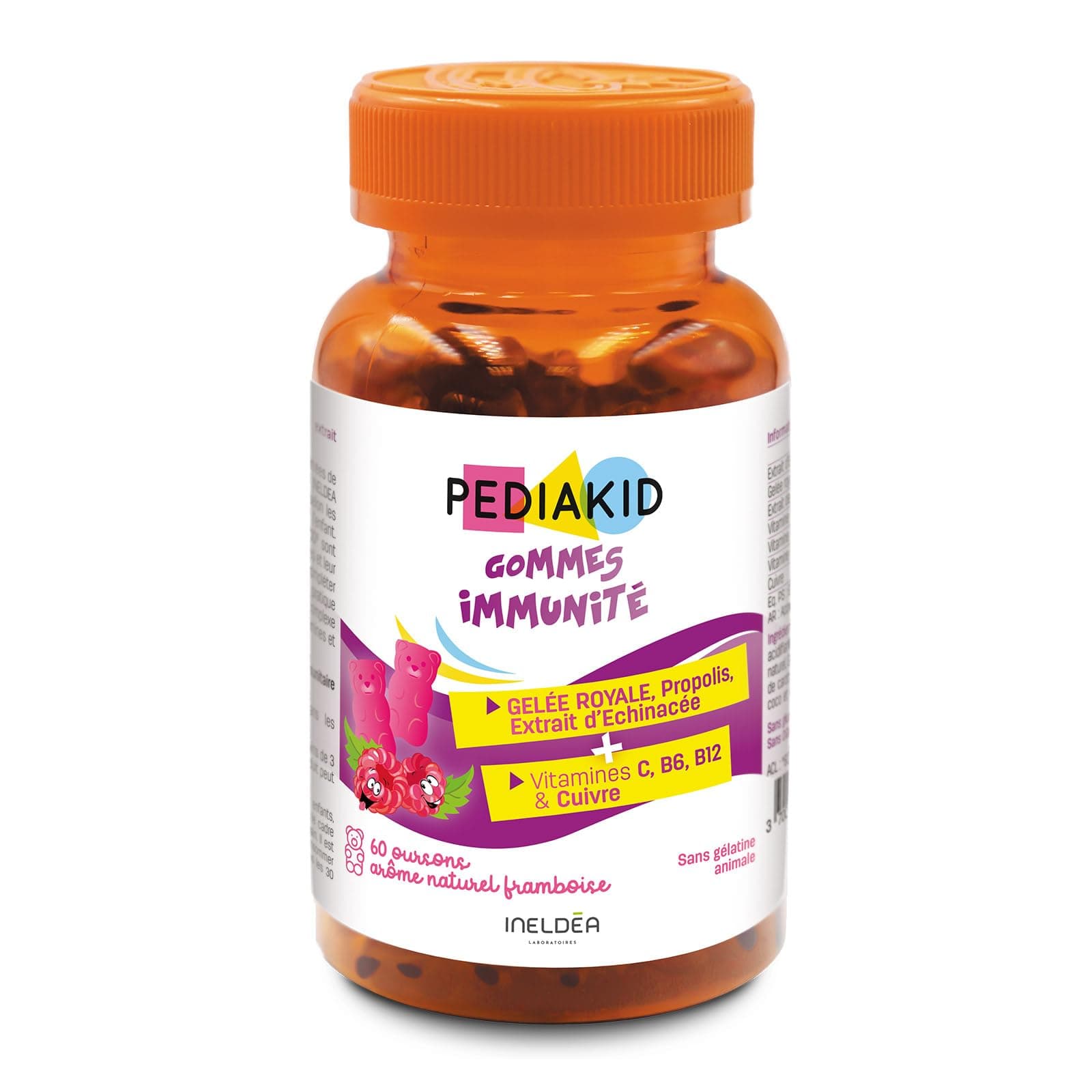PEDIAKID Gommes Immunité Naturelles Arôme Framboise - Soutiennent les Défenses Corps - 60 Gommes (Boost Immunité, Végéta