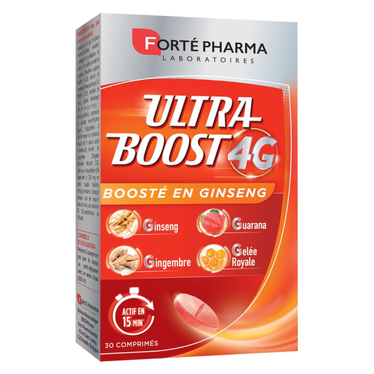 Forté Pharma Ultra Boost 4G | Complément Alimentaire Anti-Fatigue Compris de Ginseng, Guarana, Gelée Royale et Gingembre