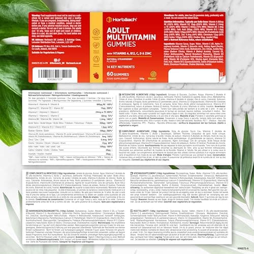 Horbaach Multivitamines Gummies Adulte 14 Vitamines Essentielles et Zinc - 60 Gummies Vegan - Multivitamines pour Adulte