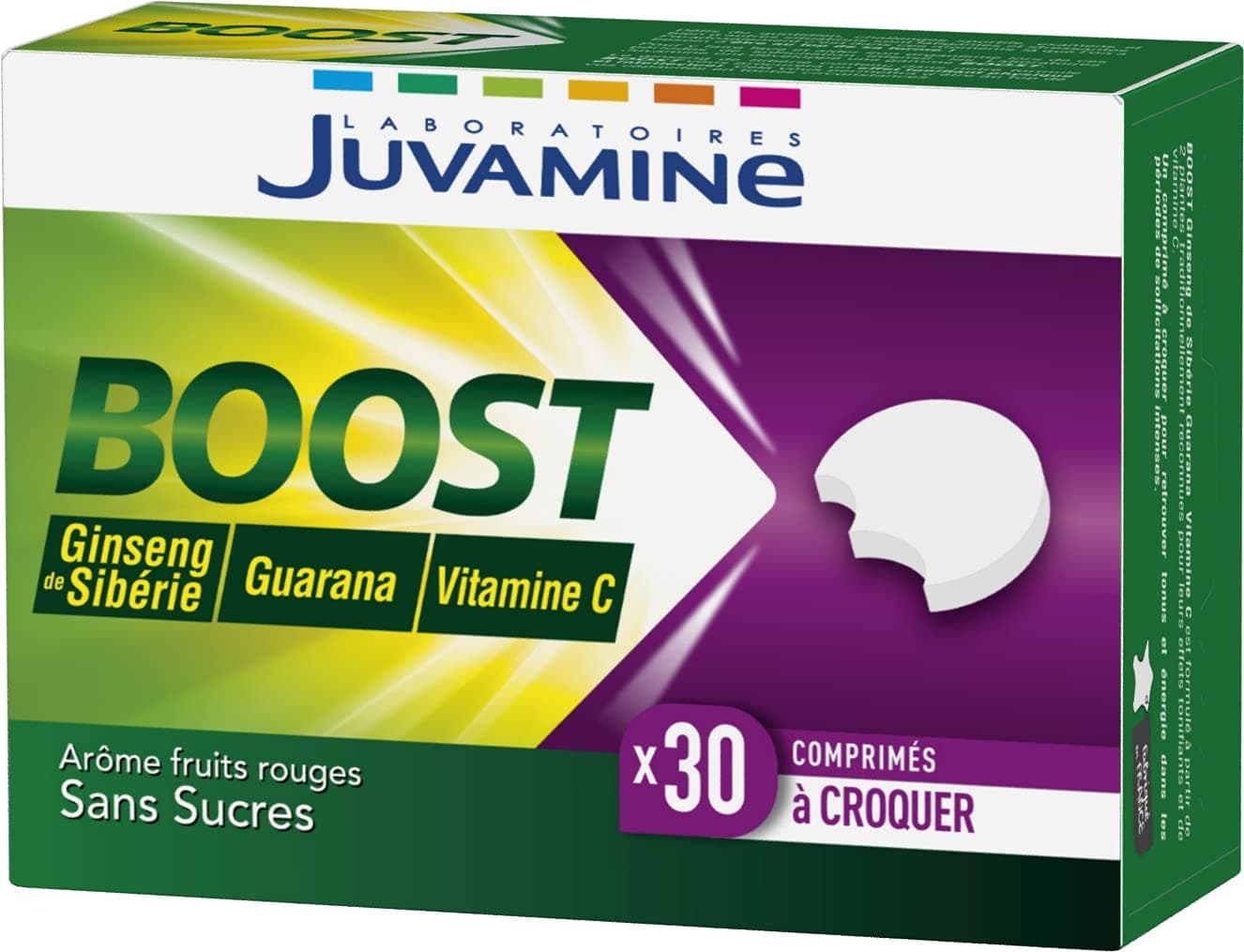 JUVAMINE - Vitamine C Ginseng & Guarana 30 Comprimés à croquer Réduire Fatigue Stress Énergie Naturelle