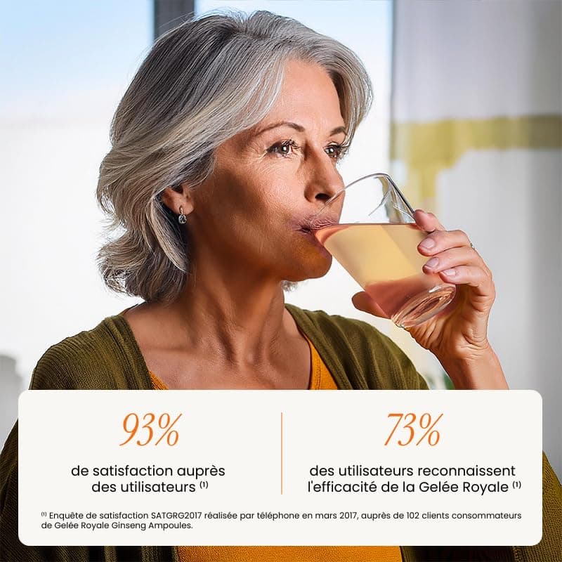 Complément alimentaire pour adultes revitalisant - Gelée royale 1000mg + Ginseng rouge de Corée 1800mg - 20 ampoules pou