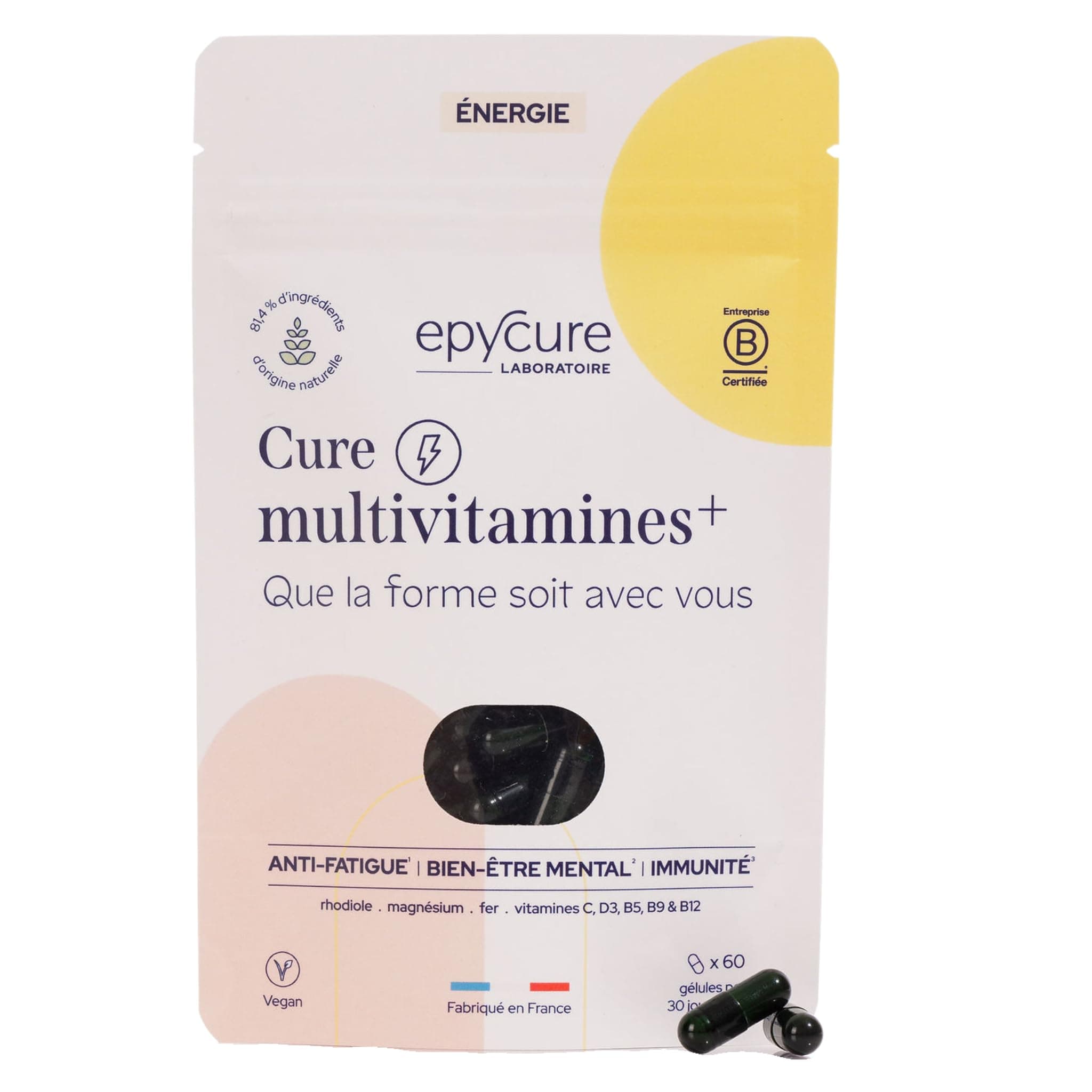 EPYCURE - Multivitamines Combat Fatigue Physique & Mentale, Réduit Stress - 87% Naturel Rhodiole, Magnésium, Vitamines B