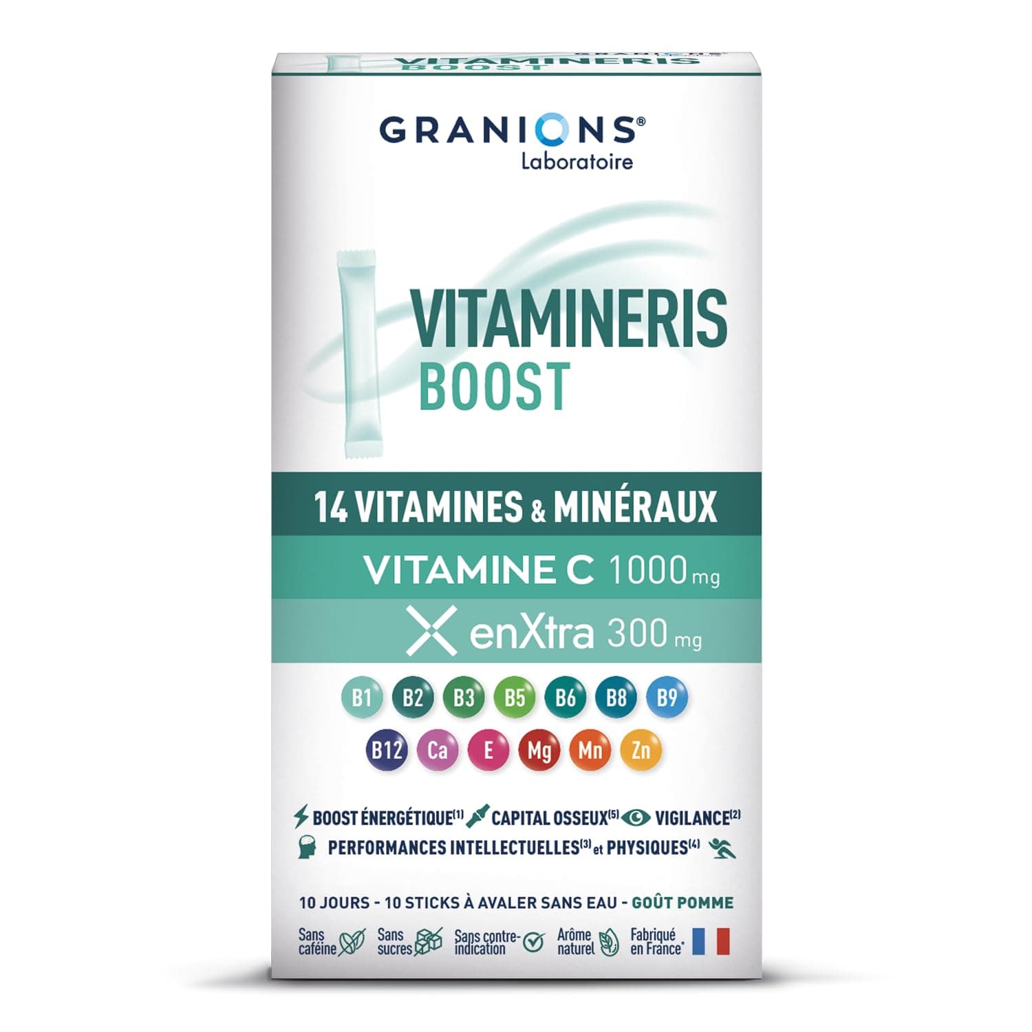 Multivitamines Vitamineris BOOST GRANIONS - 10 Vitamines & 4 Minéraux - Goût Pomme - Fabriqué en France