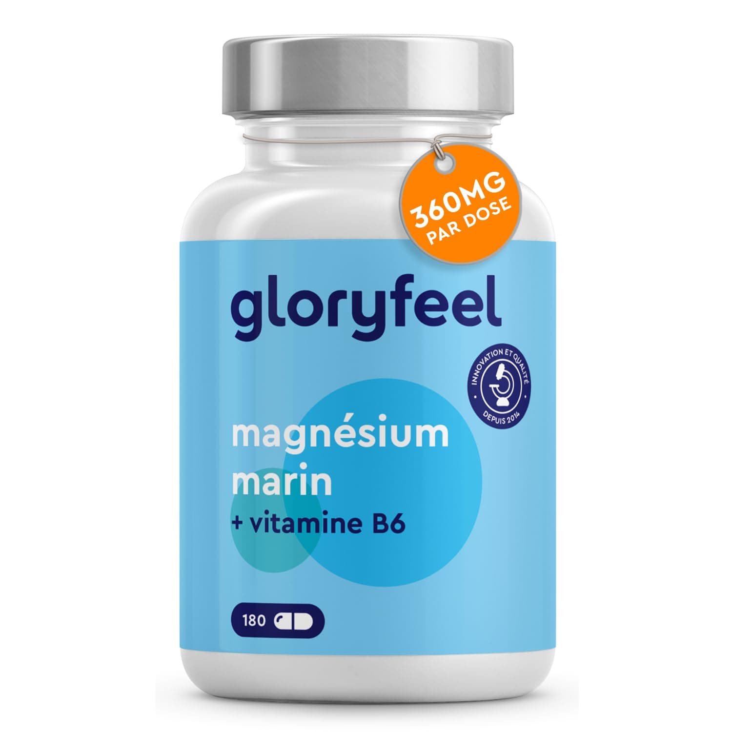 Magnésium Marin et Vitamine B6 pour Combattre la Fatigue, 360 mg/jour, Gélules Végétales, 3 Mois de Cure, Laboratoires T
