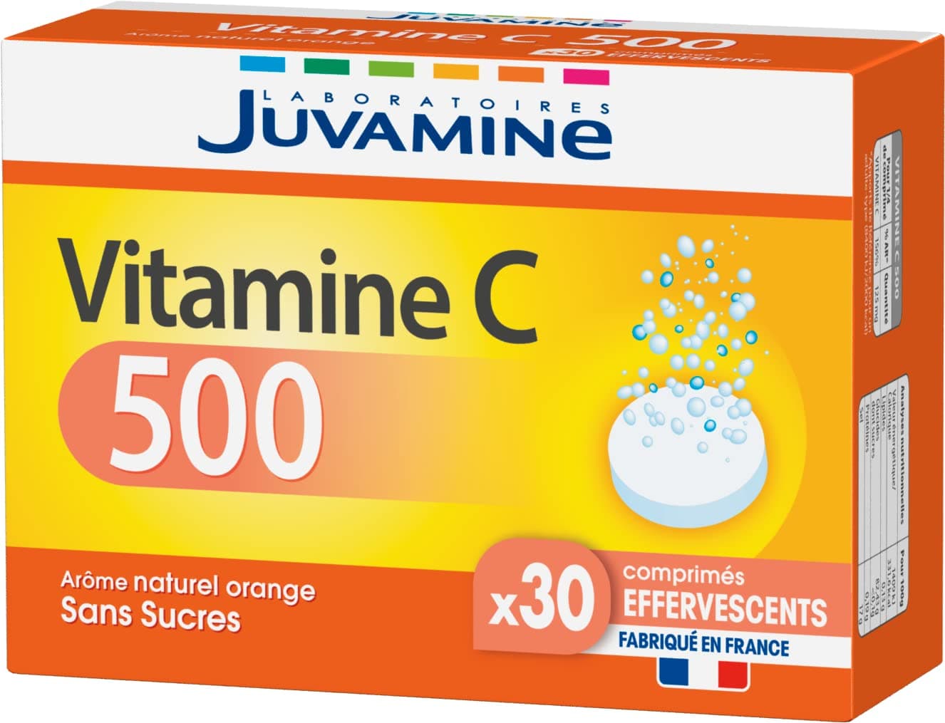 JUVAMINE Vitamine C 500 Comprimés Effervescents - Réduit la Fatigue, Soutient l'Immunité, 30 Comprimés, Arôme Orange