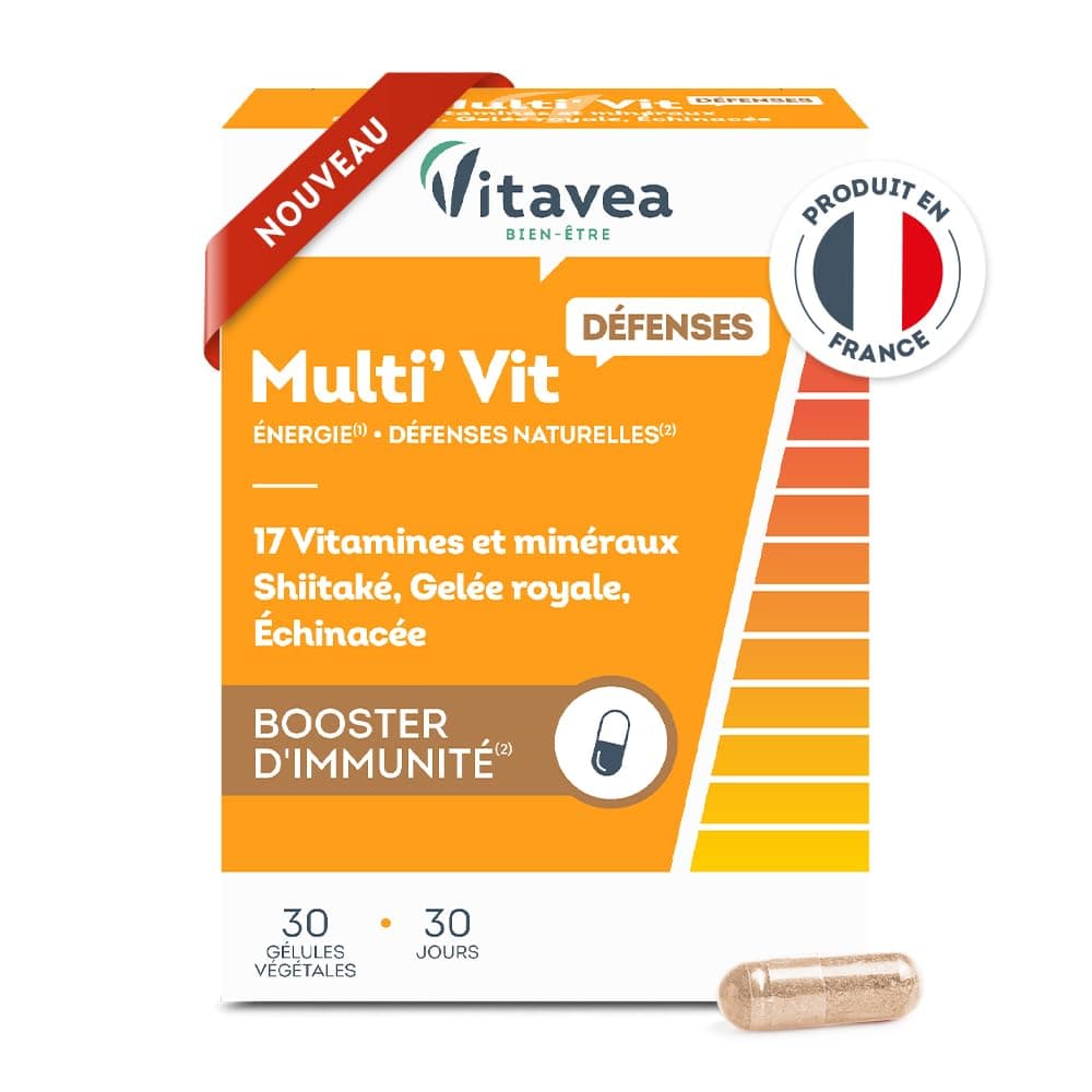 VITAVEA BIEN-ETRE - Multi’vit Défenses 30 gélules - Vitamine C, D, B6, B12 + Gelée royale & Shiitaké pour renforcer l’im