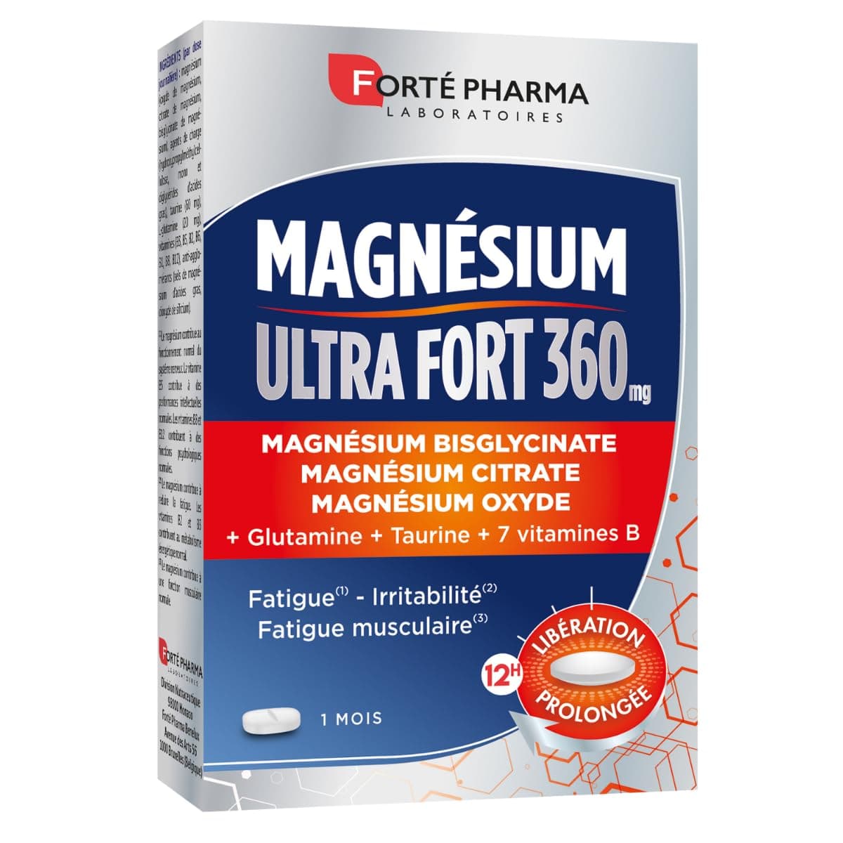 Forté Pharma Magnésium Ultra Fort 360 Complément Alimentaire Stress, Fatigue, Système Nerveux - Taurine, B12, B6, Glutam