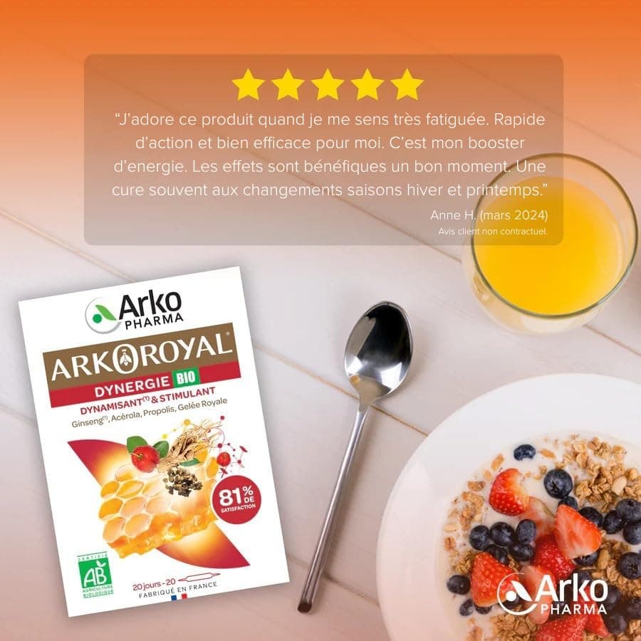 Arkopharma Arkoroyal Dynergie Bio | Gelée Royale et Propolis - Complément Alimentaire Dynamisant et Stimulant - Booster