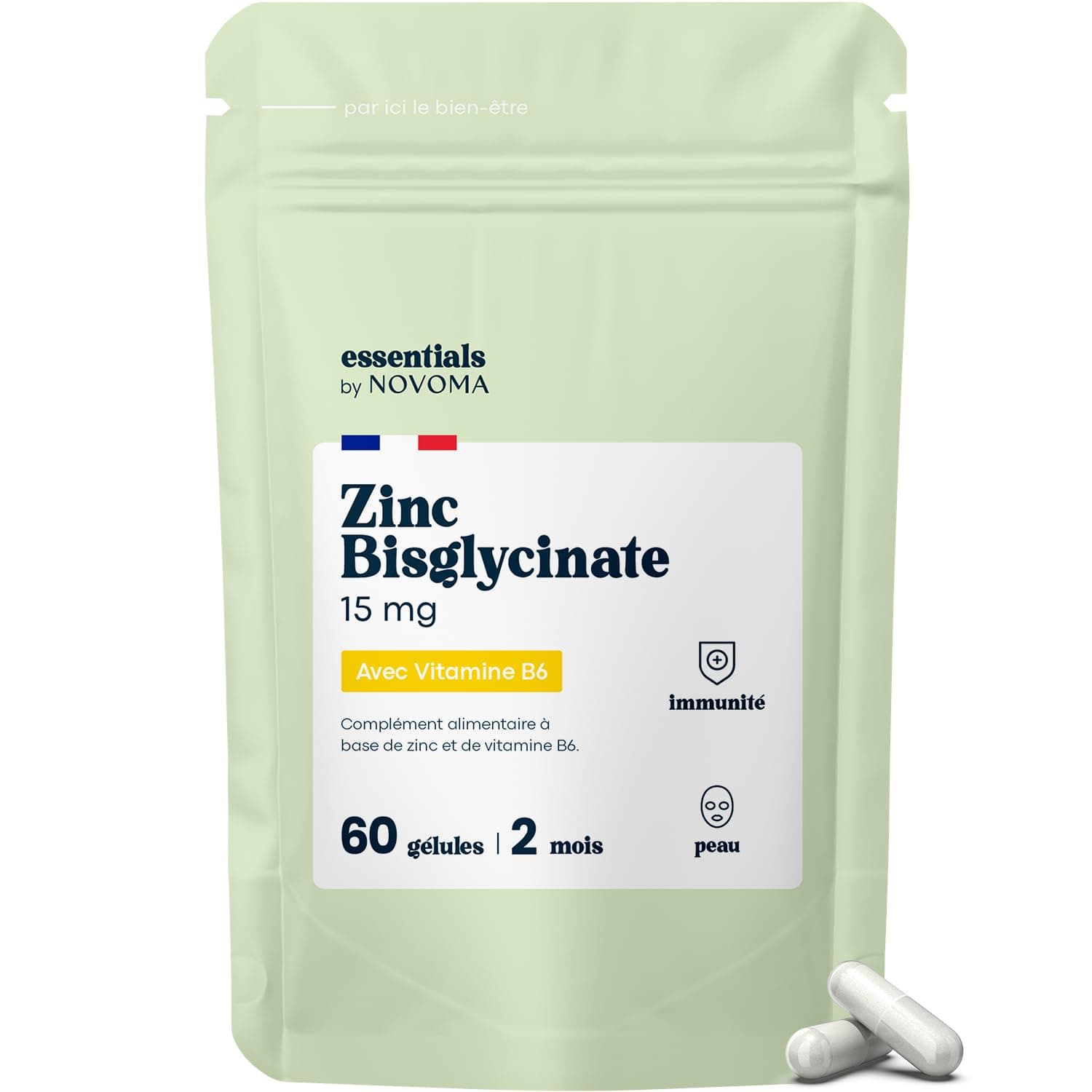 Zinc Bisglycinate + Vitamine B6 Essentiels by Novoma - Renforce l'Immunité & Combat l'Acné, Optimisation de l'Assimilati