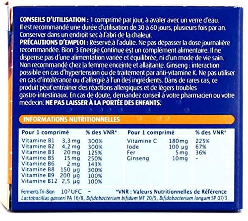 Bion 3 VITALITE Energie Continue 60 Comprimes Lot de 2 Boites 2V Usage Sportifs Durées Longues Fonction Anti-fatigue