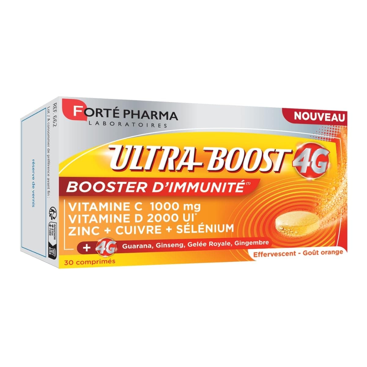 Forté Pharma - Ultra Boost 4G Booster d’Immunité | 30 Comprimés Effervescents | Vitamine C, Vitamine D, Guarana, Gelée R