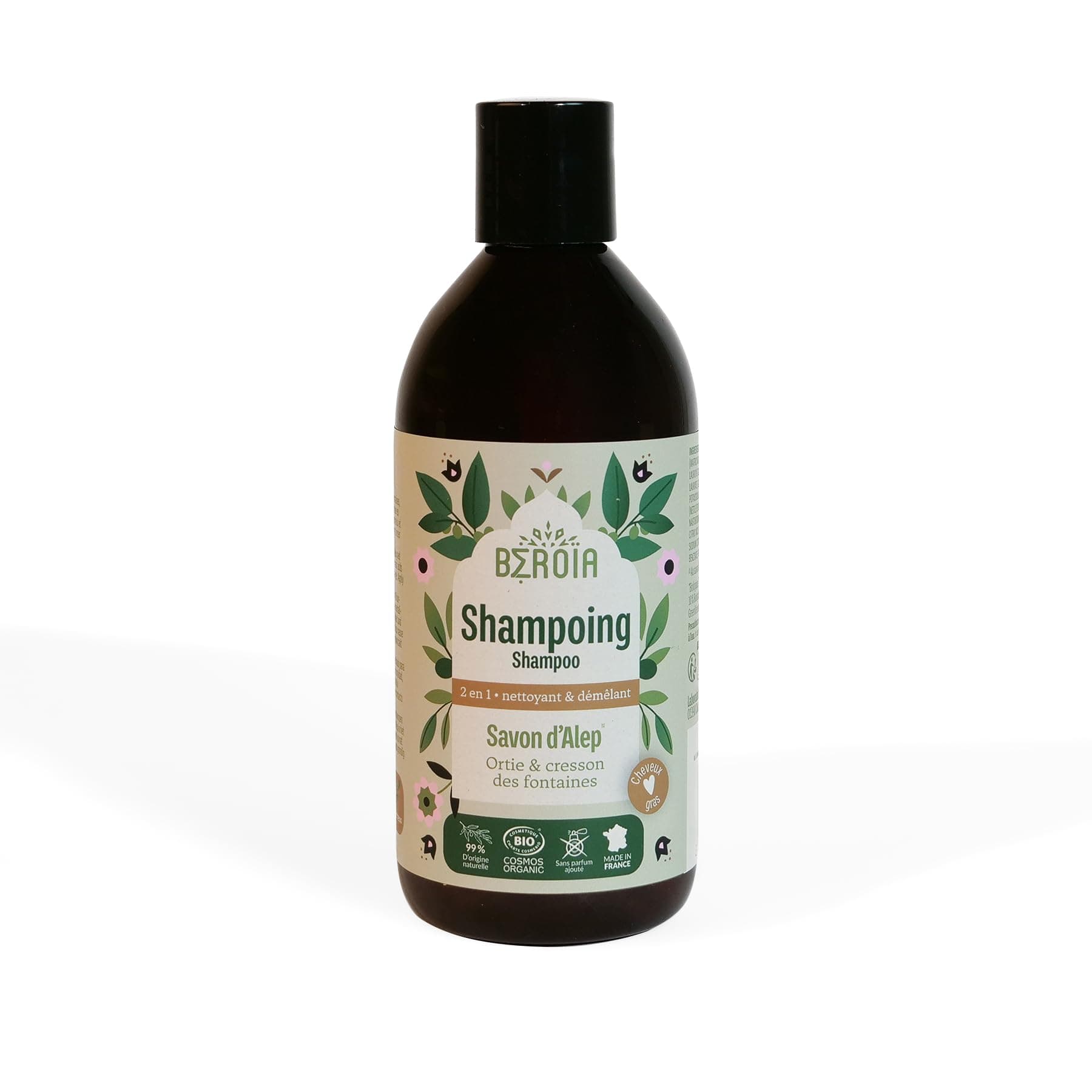 Beroïa - Shampoing nettoyant et démêlant pour cheveux gras certifié bio - Ortie et cresson - 300ml