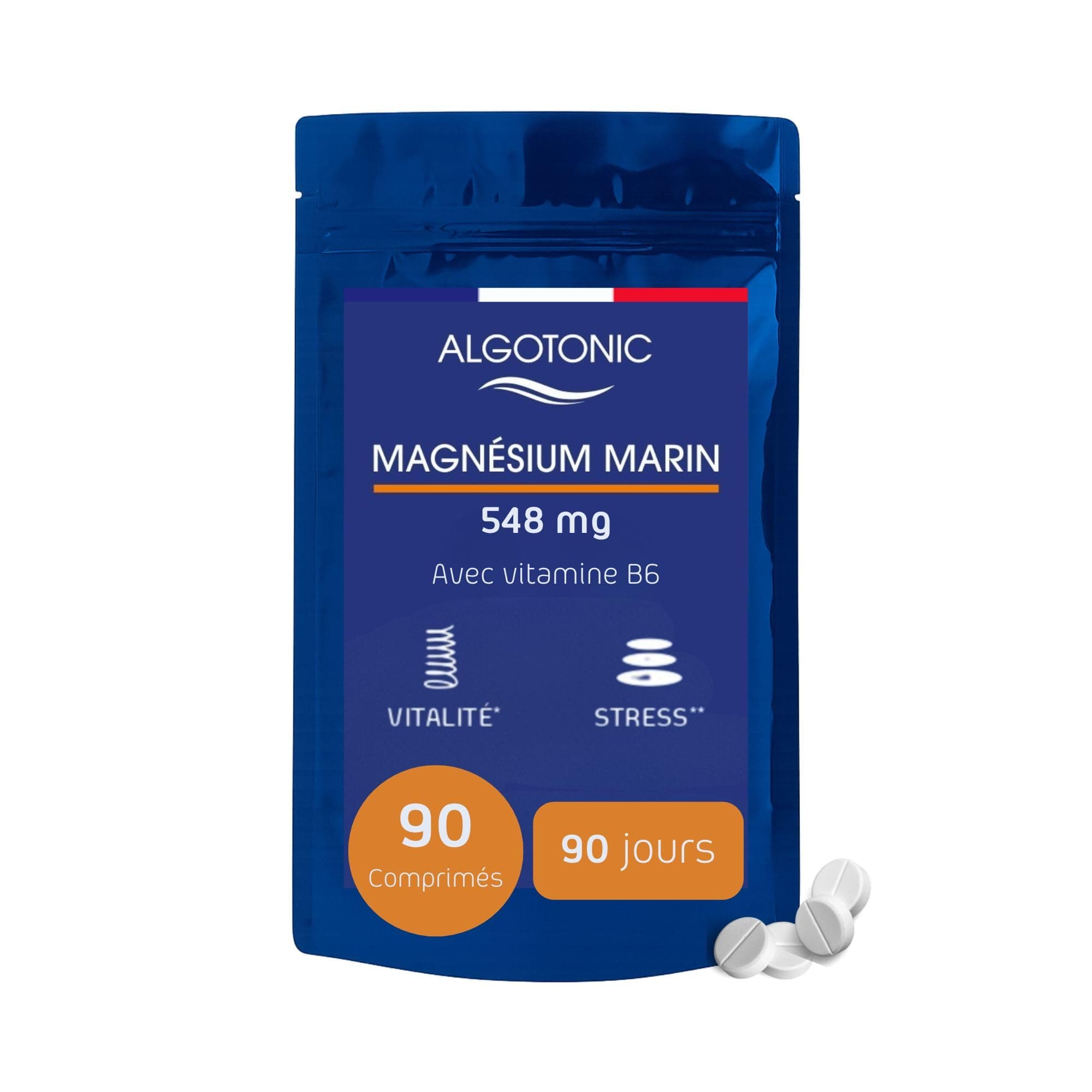 Algotonic Magnésium Marin Vitamine B6 546 mg/comprimés - 90 Comprimés - Cure 90 jours - 100% naturel - Vitalité - Renfor