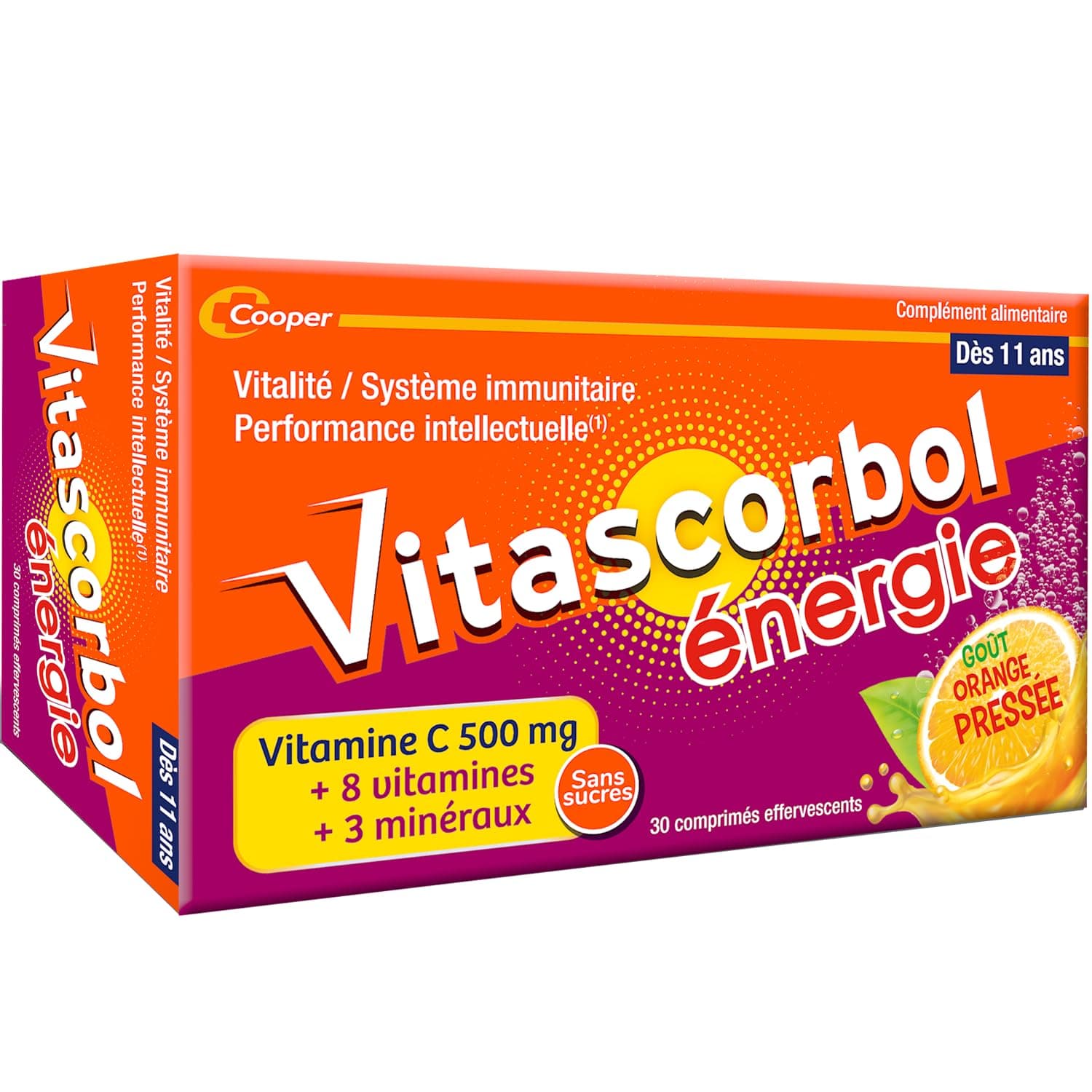 VITASCORBOL ENERGIE Multivitamines Complément alimentaire Goût Orange pressée 30 comprimés effervescents