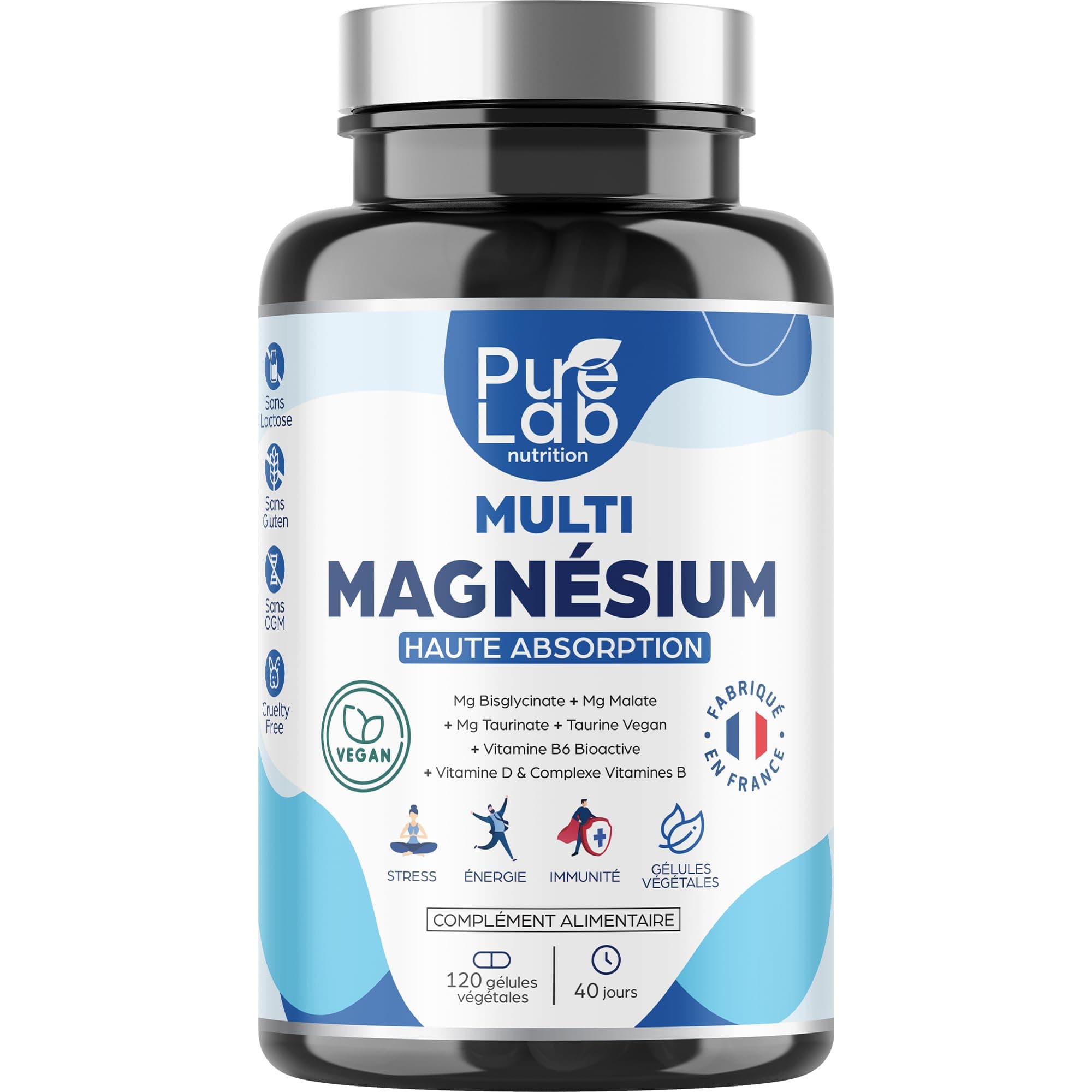 Pure Lab Nutrition® Multi Magnésium - Bisglycinate, Taurinate, Malate + Taurine Vegan + Vitamines B Complexes - Fatigue