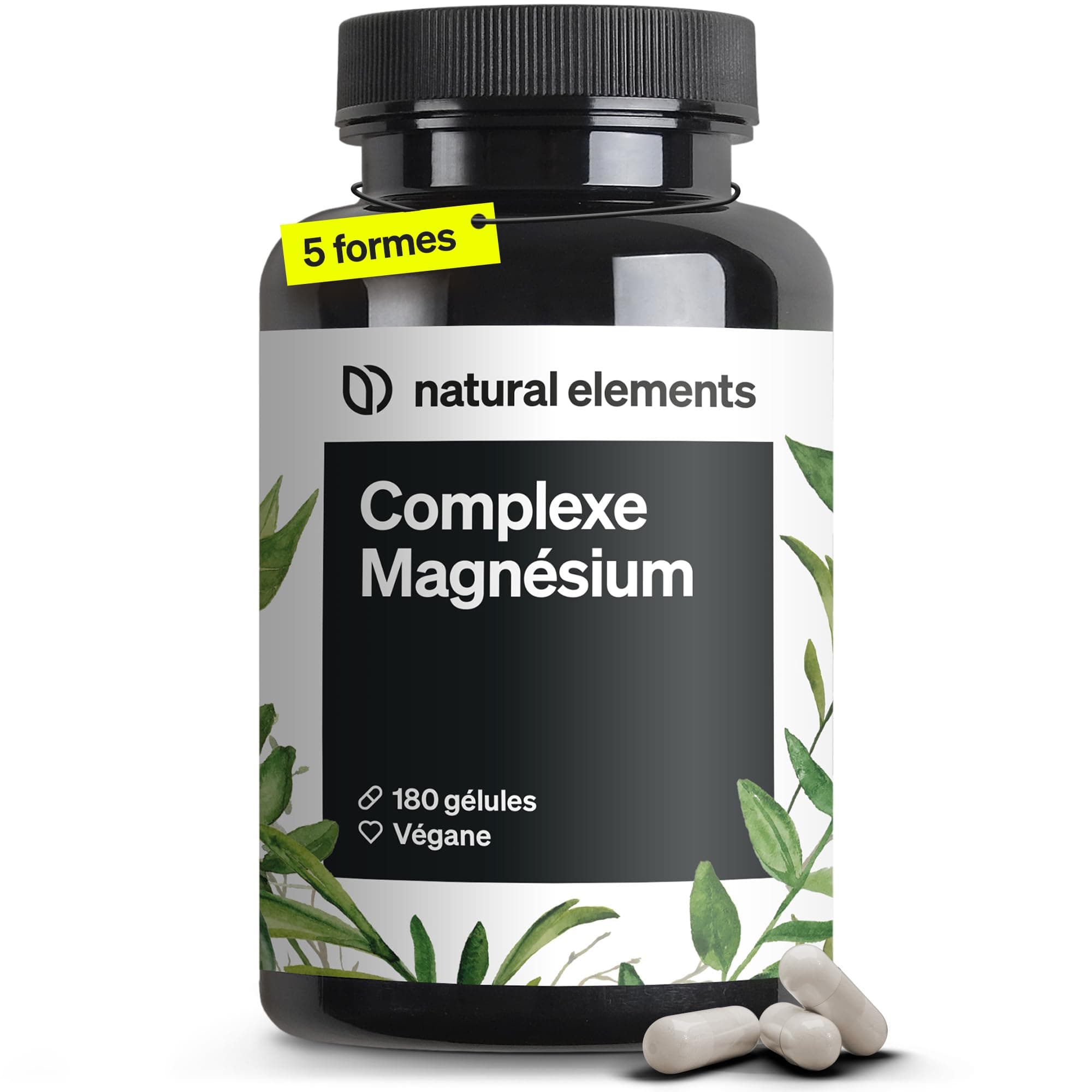 Magnésium Complexe 5 Composés Haute Qualité - 200mg Magnésium Élémentaire Journalièrement - Contrôlé en Laboratoire, Vég