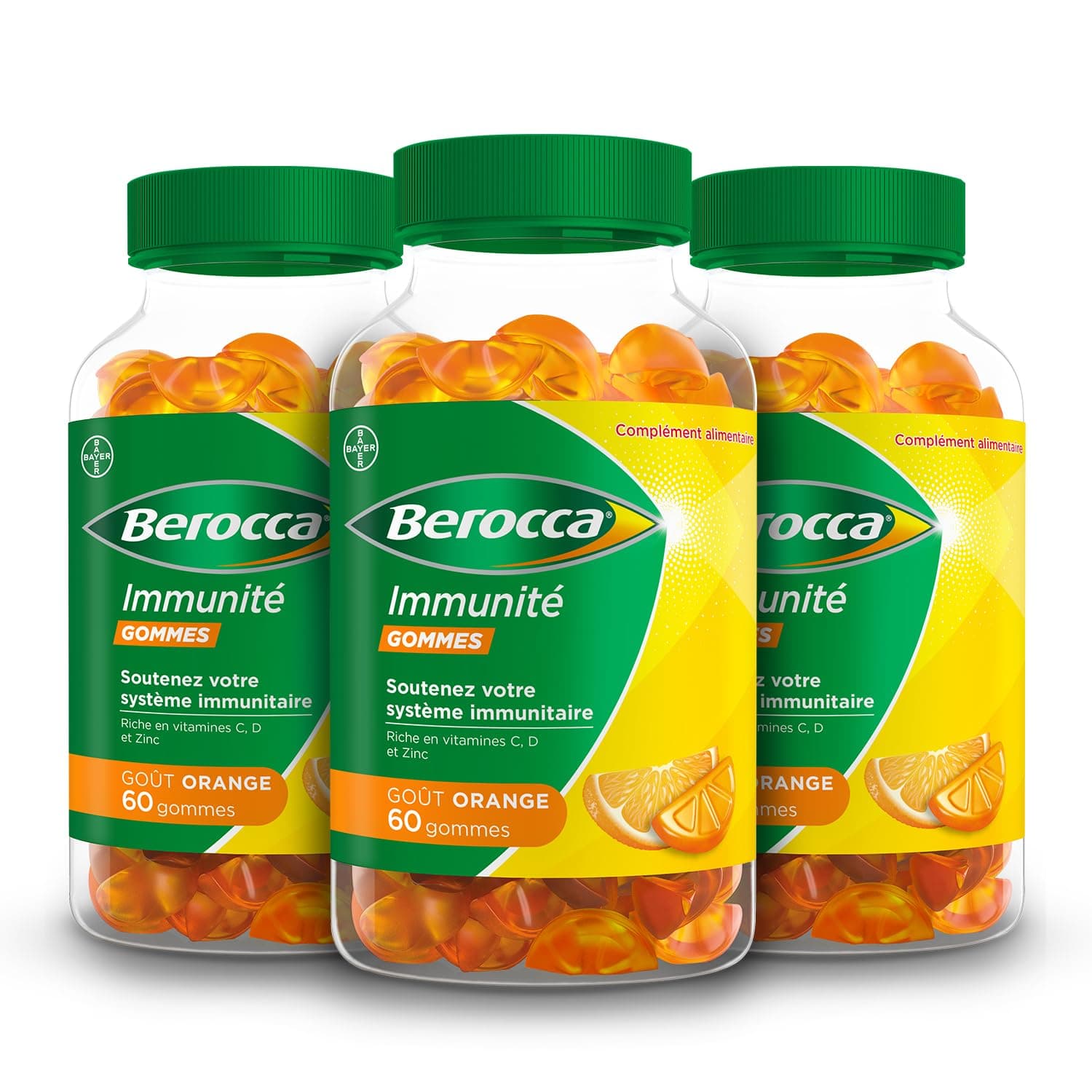 Berocca® Immunité Gommes - Multivitamines pour Adults - Soutient l'Immunité - Goût Orange 3x60 Gommes