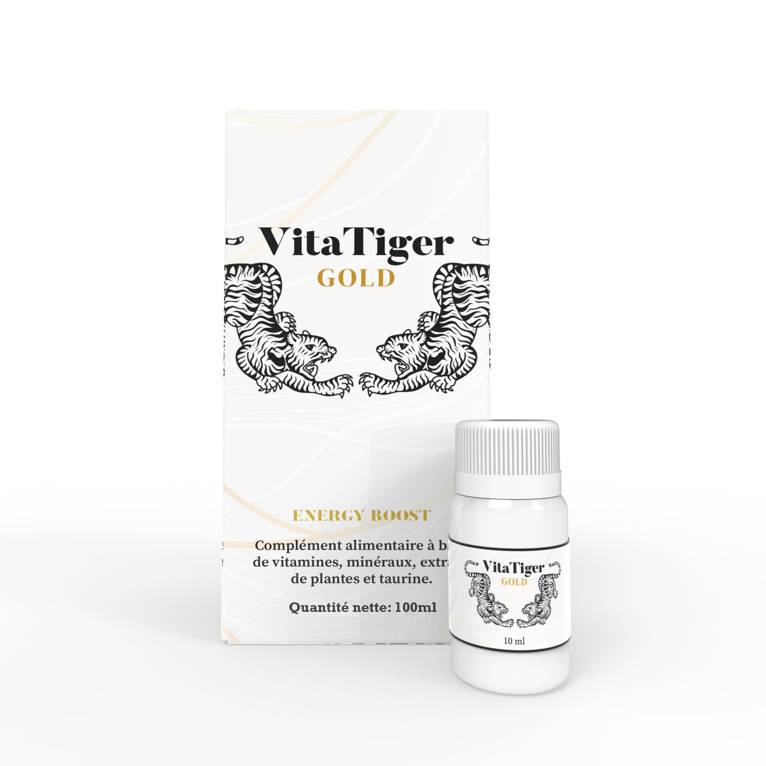 VitaTiger Gold – Multivitamines Liquides Énergie Bien-être Quotidien Ginkgo Cordyceps Taurine 10x10ml