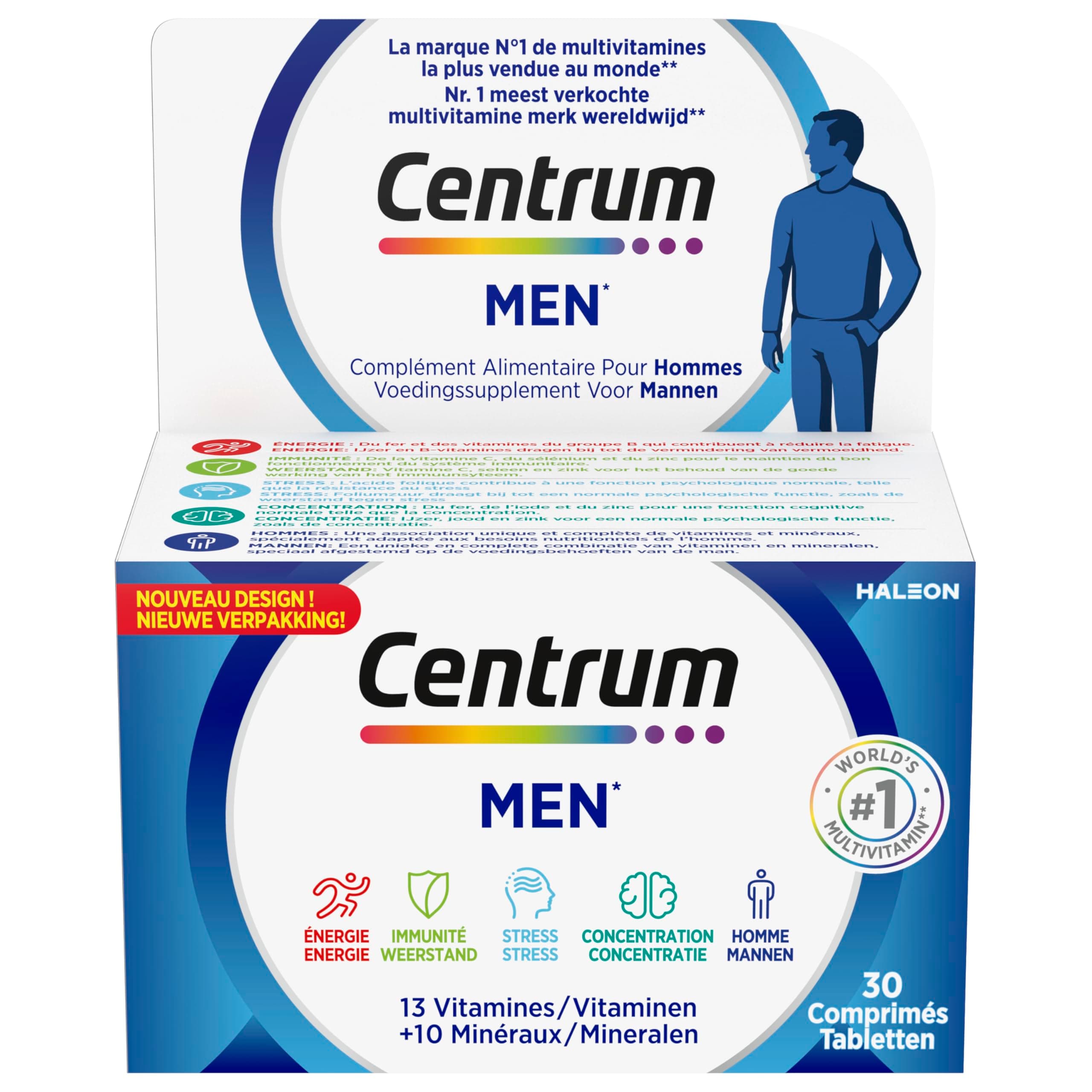"Centrum Multi Vitamines et Minéraux pour Homme, 13 Vitamines et 10 Minéraux, 30 Comprimés"