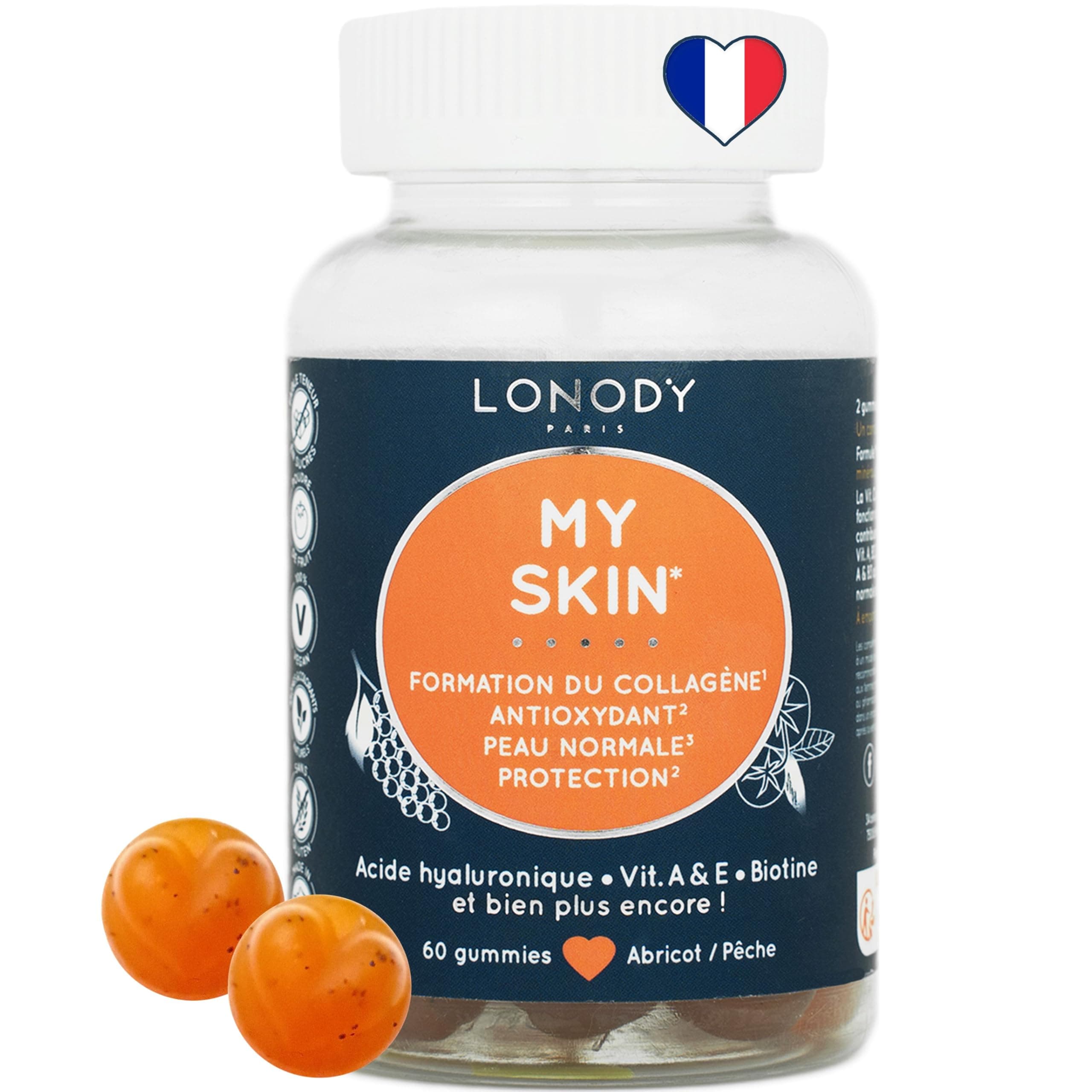 Lonody Gummies pour Peau Visage Anti Ride Visage Antioxydant Hyaluronique Collagène Vegan Sans Sucre France