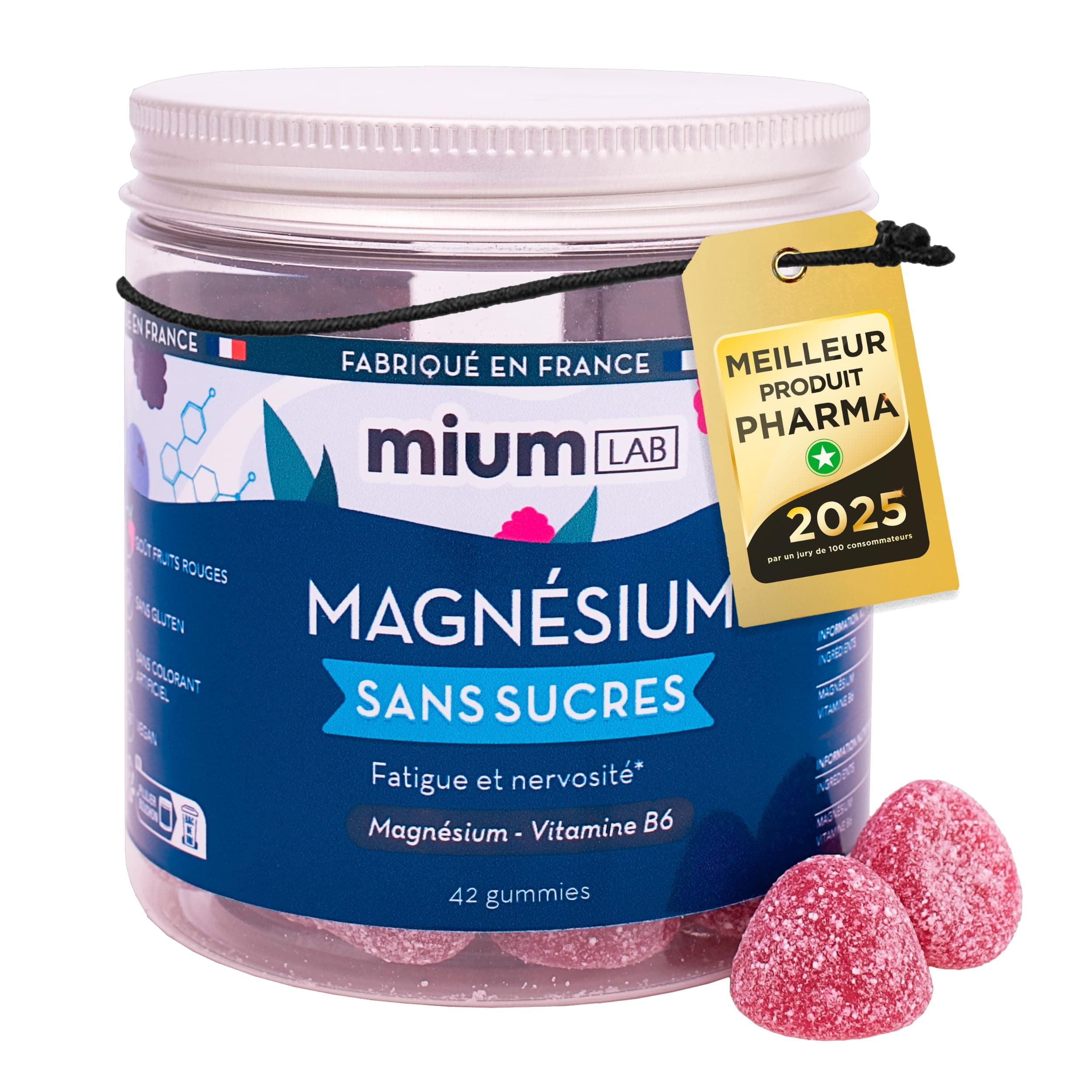 Mium Lab Gummies Magnésium Antistress Fatigue Complément Alimentaire Adultes Enfants Goût Fruits Rouges Sans Sucre