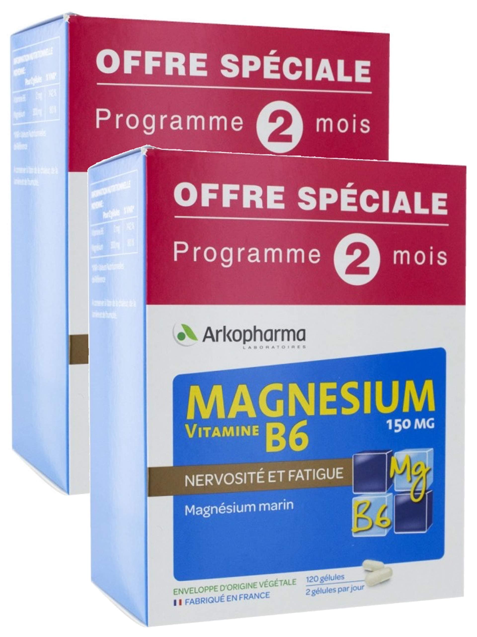 Magasin Arkopharma Magnésium Vitamine B6 150 mg pour Adultes - Apaisant et Renfort Immunitaire -Lot de 4 x 60 Gélules