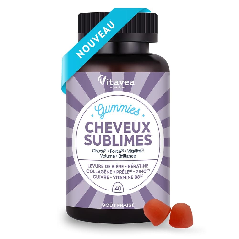 Vitavea Gummies Cheveux Sublimes - Favorise la Pousse - Biotine, Levure de Bière, Kératine, Zinc, Collagène - Anti-Chute