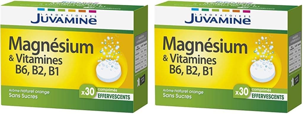 JUVAMINE Magnésium Vitamines B6 B2 B1 Orange 30 Comprimés Effervescents Lot de 2 - Vitamines et Minéraux - Adultes - Cur