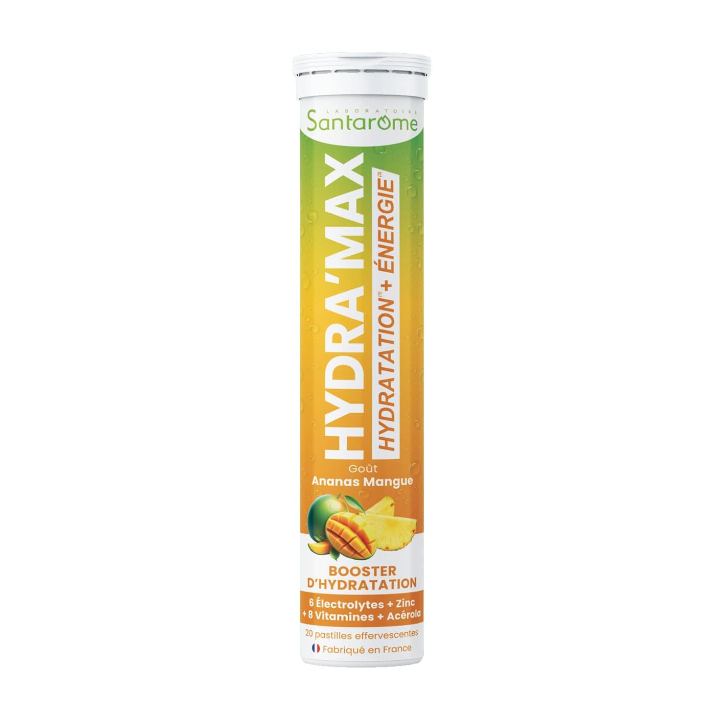 Santarome Bio Hydra'max - Booster d'hydratation et d'énergie - Riches en électrolytes - Goût Ananas Mangue - 20 pastille